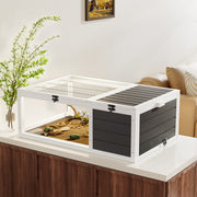 Reptile Habitat Tortoise House with Lamp Holder, 3 Acrylic Observation Windows, 2 Waterproof Trays, Lockable Top, Easy to Clean Wooden Enclosure for Turtles, Lizards, Snakes, and Small Pets