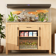 55-75  Gallon Fish Tank Stand with Power Outlets, Heavy Duty Aquarium Stand with 2 Cabinets and Storage Drawer for Fish Tank, Thickened Tabletop and Stand, Reptile Terrarium, 880LBS Capacity, Natural