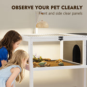 Reptile Habitat Tortoise House with Lamp Holder, Large Observation Window, Waterproof Tray, Detachable Legs, Easy to Clean Wooden Enclosure for Turtles, Lizards, Geckos, and Small Pets Indoor Outdoor