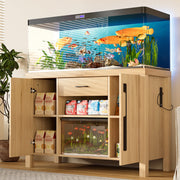 55-75  Gallon Fish Tank Stand with Power Outlets, Heavy Duty Aquarium Stand with 2 Cabinets and Storage Drawer for Fish Tank, Thickened Tabletop and Stand, Reptile Terrarium, 880LBS Capacity, Natural