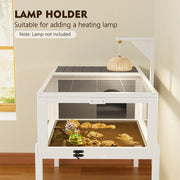 Reptile Habitat Tortoise House with Lamp Holder, Large Observation Window, Waterproof Tray, Detachable Legs, Easy to Clean Wooden Enclosure for Turtles, Lizards, Geckos, and Small Pets Indoor Outdoor