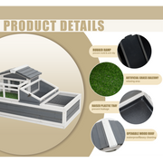 3-Room Tortoise House Habitat with Turf Balcony & 2 Stories, Indoor/Outdoor Wooden Tortoise Enclosure with Ladder, Tray, Openable Roof, Large Reptile Cage