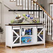 Metal Aquarium Stand with Cabinet for Fish Tank Accessories Storage, 80 Gallon, Turtle/ Reptile Terrariums, White, 58.9'' L x 19.7'' W x 32.6'' H.