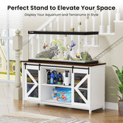 Metal Aquarium Stand with Cabinet for Fish Tank Accessories Storage, 80 Gallon, Turtle/ Reptile Terrariums, White, 58.9'' L x 19.7'' W x 32.6'' H.