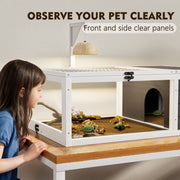 Reptile Habitat Tortoise House with Lamp Holder, 3 Acrylic Observation Windows, 2 Waterproof Trays, Lockable Top, Easy to Clean Wooden Enclosure for Turtles, Lizards, Snakes, and Small Pets